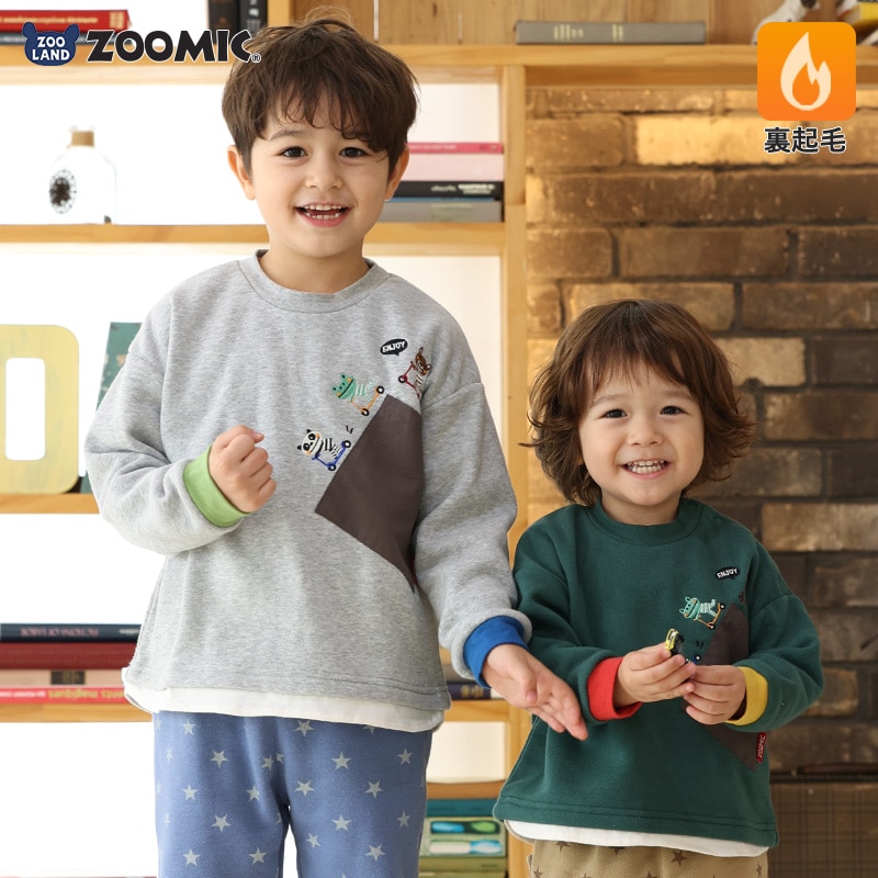 キッズ トレーナー 裏起毛 起毛あり 長袖 スウェット 刺繍 ポケット ナイロン 袖リブ アニマル 動物 くま パンダ 男の子 女の子 ( 80-130cm )【 ZOOMIC ズーミック 】 ベビー トップス カットソー パイル 肩ボタン キャラクター 80cm 90cm 95cm 100cm 110cm 120cm 130cm