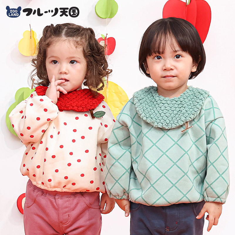 キッズ スウェットトレーナー 長袖 裏起毛 起毛あり フルーツ 襟付き 総柄 ベビー トップス 男の子 女の子【フルーツ天国】 林檎 リンゴ りんご メロン くだもの 果物 かわいい お揃い ペア カットソー 起毛トリコット フリース 暖かい 防寒 80 90 95 100 110 120 130