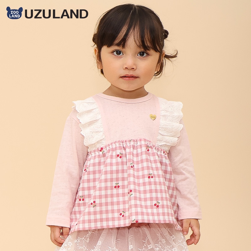 さくらんぼチェック柄切替Tシャツ【Uzulandウズランド】