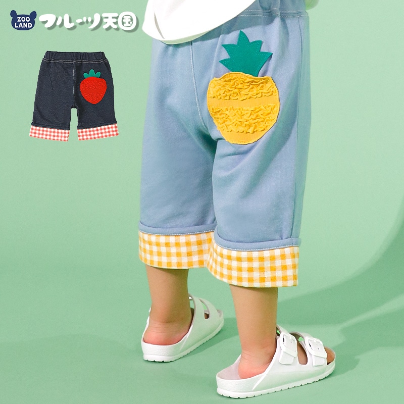 いちご/パインのチェック柄ロールアップハーフパンツ【フルーツ天国】