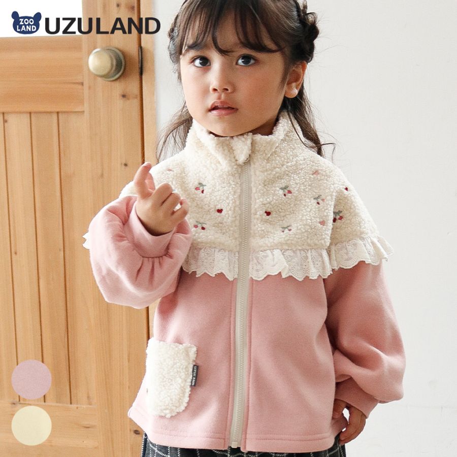 ハートチェリー刺繍ボアフリース切替ブルゾン【Uzulandウズランド】