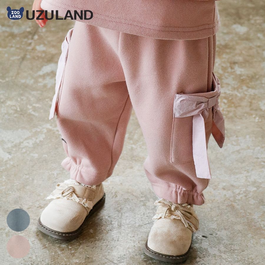 リボン付き裏起毛カーゴパンツ【Uzulandウズランド】