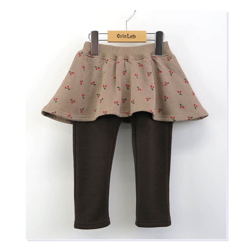 キッズ 裏起毛 スカッツ 女の子 ( 80-130cm) 【 GrinLab グリンラボ 】 子供服 ボトムス ガールズ 総柄 チェリー フラワー 長ズボン 80cm 90cm 95cm 100cm 110cm 120cm 130cm