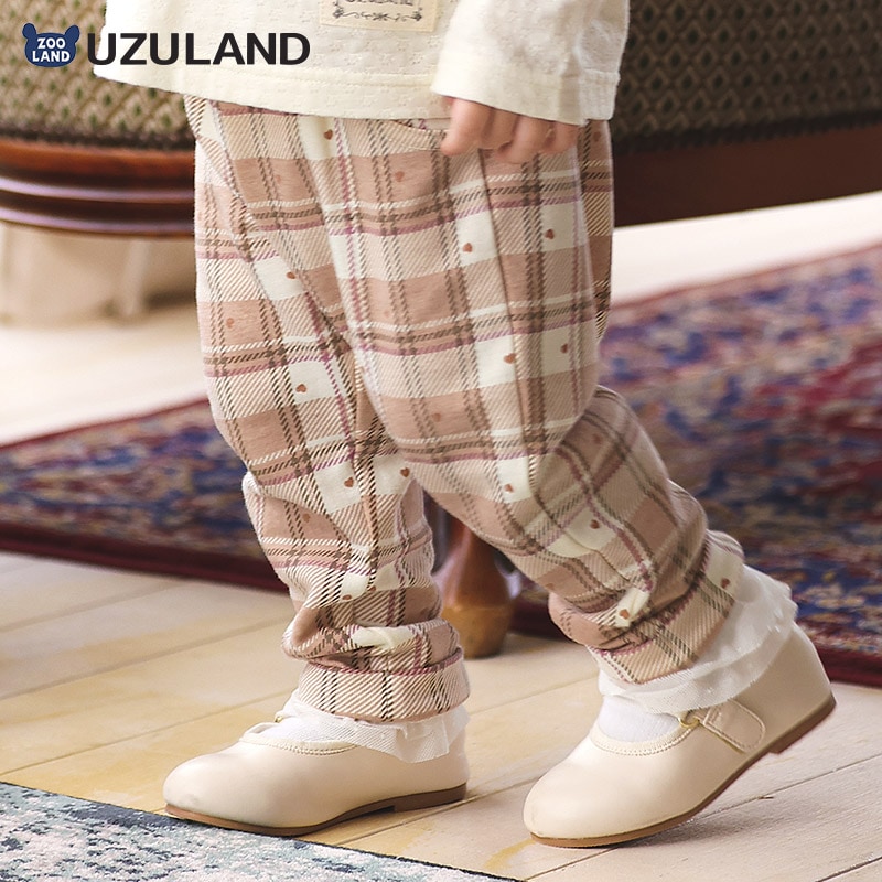 ガールズ ロングパンツ チェック 総柄 ミニ裏毛 ガールズ 女の子