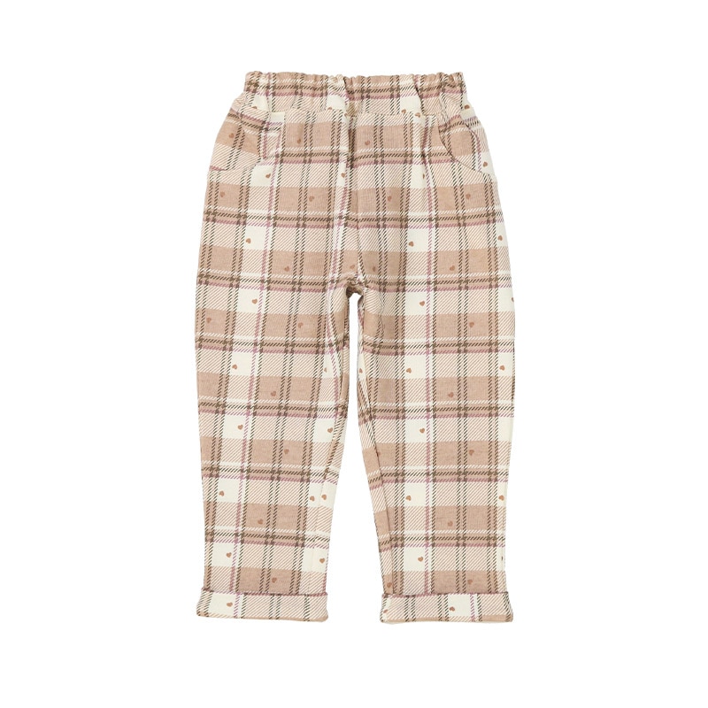 ガールズ ロングパンツ チェック 総柄 ミニ裏毛 ガールズ 女の子 キッズ ベビー ( 80-130cm )【 UZULAND ウズランド 】 ガーリー カジュアル 10分丈 スウェットパンツ ポケット付き くすみカラー ハート ピンク アイボリー 秋物 80cm 90cm 95cm 100cm 110cm 120cm 130cm