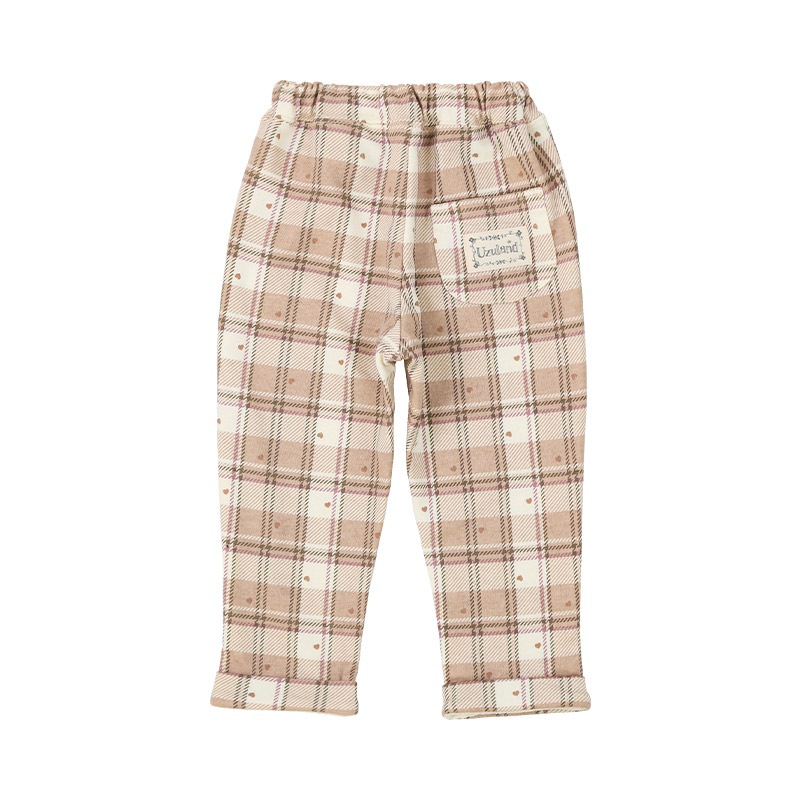 ガールズ ロングパンツ チェック 総柄 ミニ裏毛 ガールズ 女の子 キッズ ベビー ( 80-130cm )【 UZULAND ウズランド 】 ガーリー カジュアル 10分丈 スウェットパンツ ポケット付き くすみカラー ハート ピンク アイボリー 秋物 80cm 90cm 95cm 100cm 110cm 120cm 130cm
