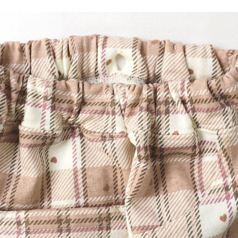 ガールズ ロングパンツ チェック 総柄 ミニ裏毛 ガールズ 女の子 キッズ ベビー ( 80-130cm )【 UZULAND ウズランド 】 ガーリー カジュアル 10分丈 スウェットパンツ ポケット付き くすみカラー ハート ピンク アイボリー 秋物 80cm 90cm 95cm 100cm 110cm 120cm 130cm