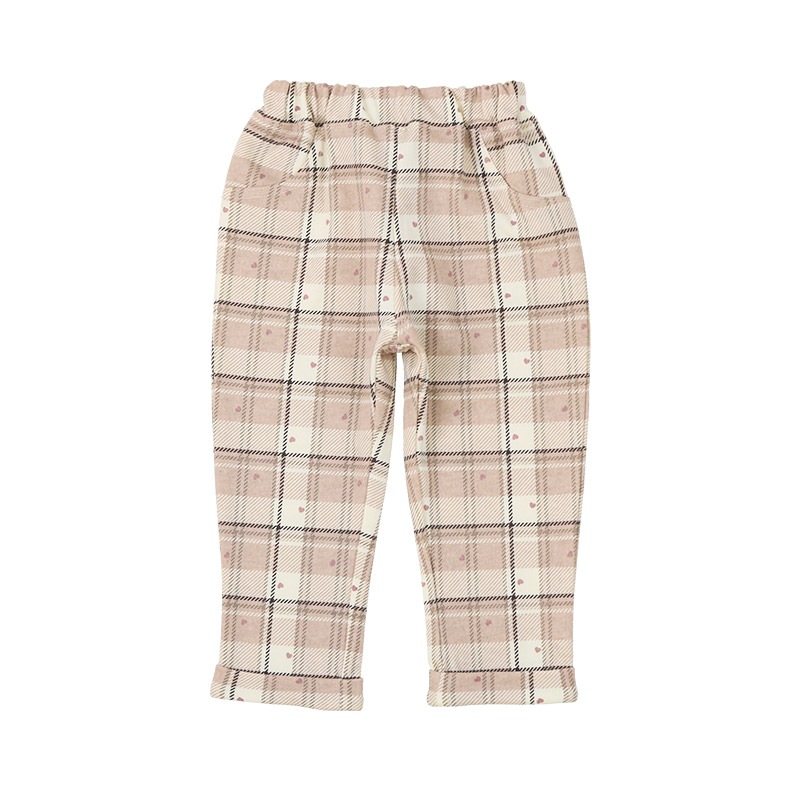 ガールズ ロングパンツ チェック 総柄 ミニ裏毛 ガールズ 女の子 キッズ ベビー ( 80-130cm )【 UZULAND ウズランド 】 ガーリー カジュアル 10分丈 スウェットパンツ ポケット付き くすみカラー ハート ピンク アイボリー 秋物 80cm 90cm 95cm 100cm 110cm 120cm 130cm