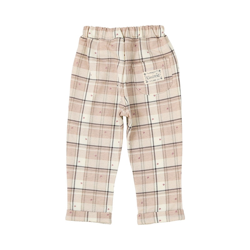 ガールズ ロングパンツ チェック 総柄 ミニ裏毛 ガールズ 女の子 キッズ ベビー ( 80-130cm )【 UZULAND ウズランド 】 ガーリー カジュアル 10分丈 スウェットパンツ ポケット付き くすみカラー ハート ピンク アイボリー 秋物 80cm 90cm 95cm 100cm 110cm 120cm 130cm