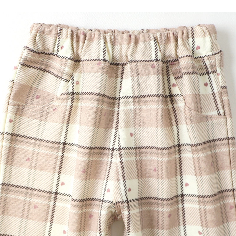ガールズ ロングパンツ チェック 総柄 ミニ裏毛 ガールズ 女の子 キッズ ベビー ( 80-130cm )【 UZULAND ウズランド 】 ガーリー カジュアル 10分丈 スウェットパンツ ポケット付き くすみカラー ハート ピンク アイボリー 秋物 80cm 90cm 95cm 100cm 110cm 120cm 130cm