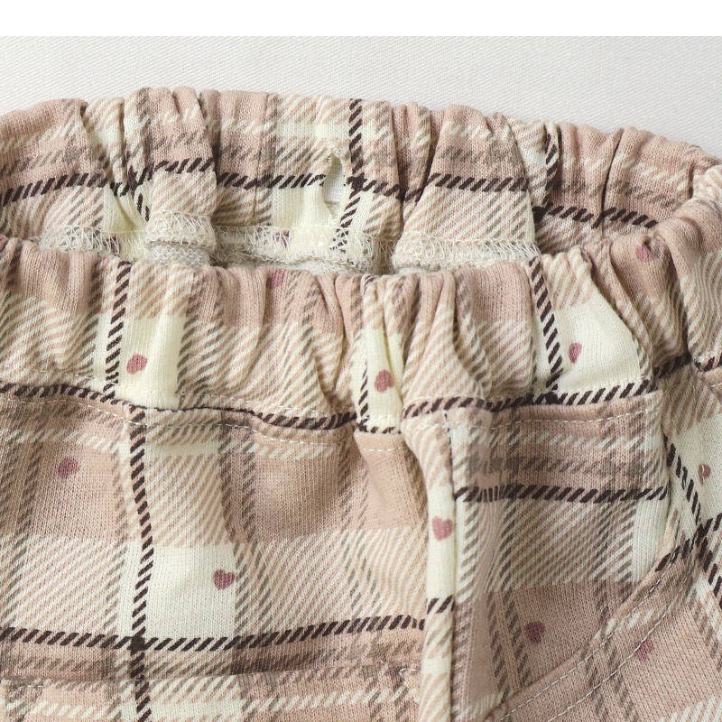 ガールズ ロングパンツ チェック 総柄 ミニ裏毛 ガールズ 女の子 キッズ ベビー ( 80-130cm )【 UZULAND ウズランド 】 ガーリー カジュアル 10分丈 スウェットパンツ ポケット付き くすみカラー ハート ピンク アイボリー 秋物 80cm 90cm 95cm 100cm 110cm 120cm 130cm