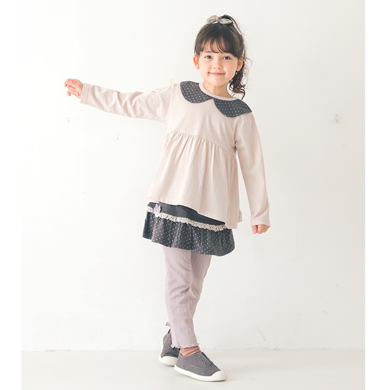 子供服 スカッツ パンツ ウズランド ドット リボン 10分丈 (80-130cm)【Uzuland】 女の子 キッズ ベビー ボトムス スカート ベージュ ナチュラル ガーリー かわいい おしゃれ 秋物 80cm 90cm 95cm 100cm 110cm 120cm 130cmポイント消化