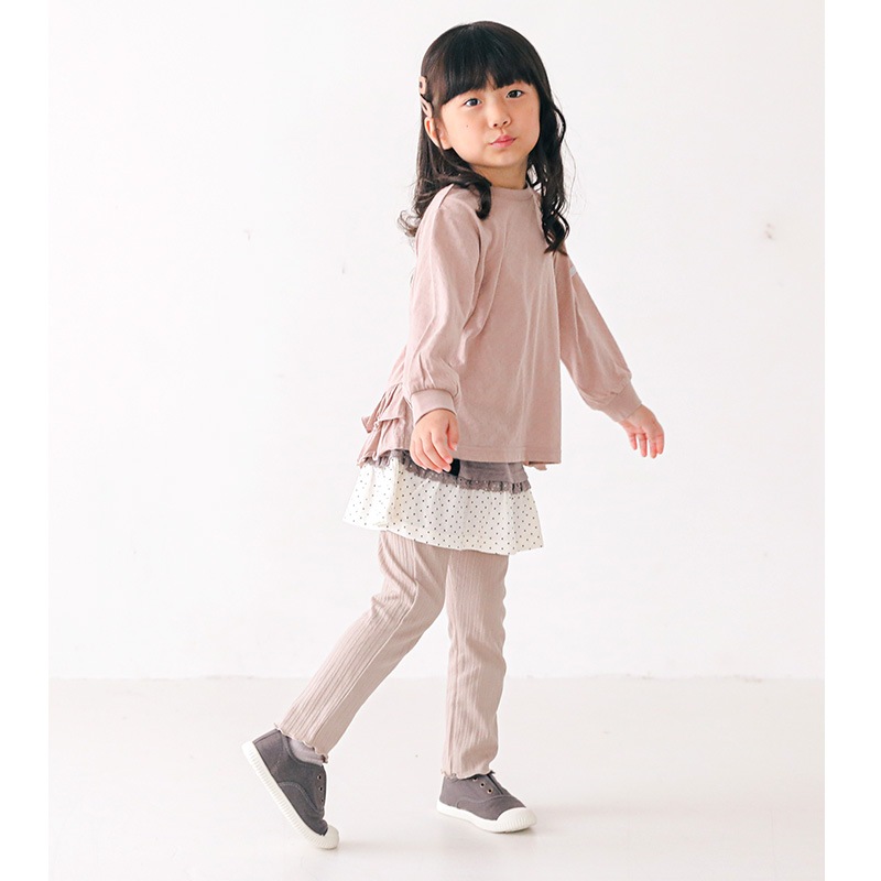 子供服 スカッツ パンツ ウズランド ドット リボン 10分丈 (80-130cm)【Uzuland】 女の子 キッズ ベビー ボトムス スカート ベージュ ナチュラル ガーリー かわいい おしゃれ 秋物 80cm 90cm 95cm 100cm 110cm 120cm 130cmポイント消化