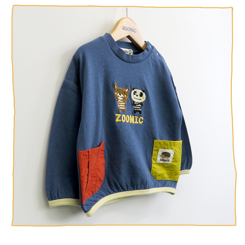 familiar 水色 長袖Tシャツ 動物刺繍 ファミリア 青い長袖T