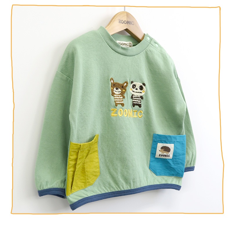 クマ/パンダサガラ刺繍長袖トップス｜80-130cm【ZOOMICズーミック