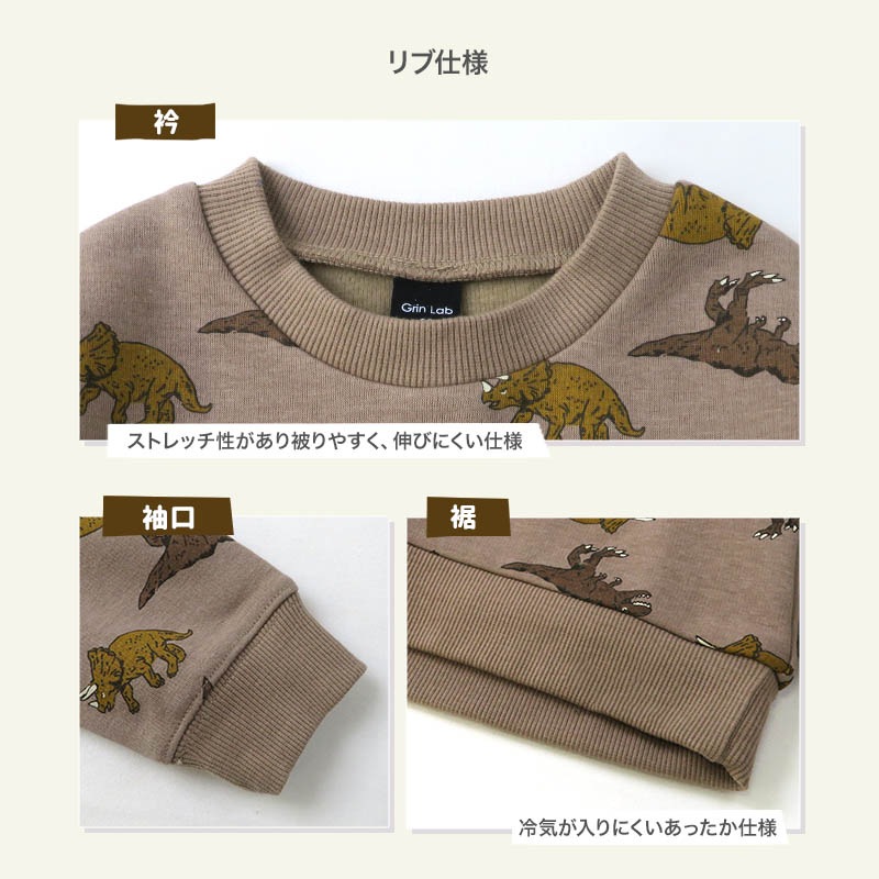 キッズ トレーナー 裏起毛 男の子 恐竜 子供服 長袖 トップス 総柄 裏シャギー ( 80-95cm )【 GrinLab グリンラボ 】 ボーイズ ダイナソー 冬服 スウェット ベビー服 80 90 95 