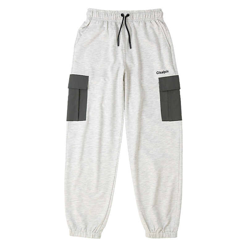 ジョガーパンツ カーゴパンツ 子供服 男の子 女の子 小学生 中学生 ファッション キッズ ジュニア パンツ 長ズボン ロングパンツ ポケット付き 裾リブ 異素材 切替 ストリート スケート 大人っぽい ダンス スポーツ ブラック 杢グレー 130 140 150 160 秋服