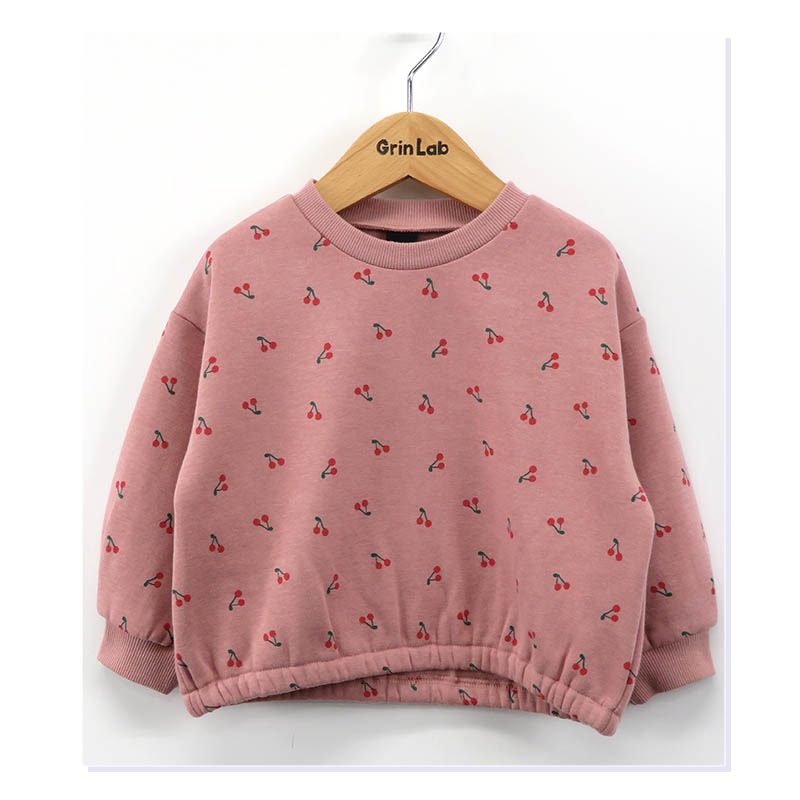 キッズ トレーナー 裏起毛 女の子 総柄 チェリー フラワー 子供服 長袖 トップス ( 80-130cm )【 GrinLab グリンラボ 】 ガールズ かわいい 花柄 冬服 スウェット ベビー服 80 90 95 100 110 120 130 