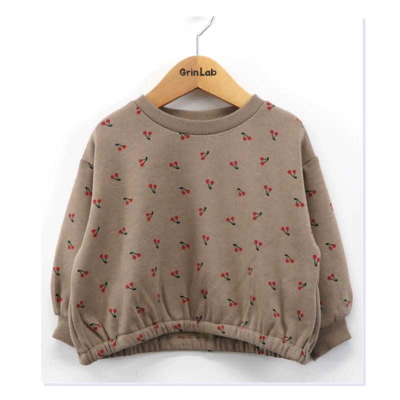 キッズ トレーナー 裏起毛 女の子 総柄 チェリー フラワー 子供服 長袖 トップス ( 80-130cm )【 GrinLab グリンラボ 】 ガールズ かわいい 花柄 冬服 スウェット ベビー服 80 90 95 100 110 120 130 