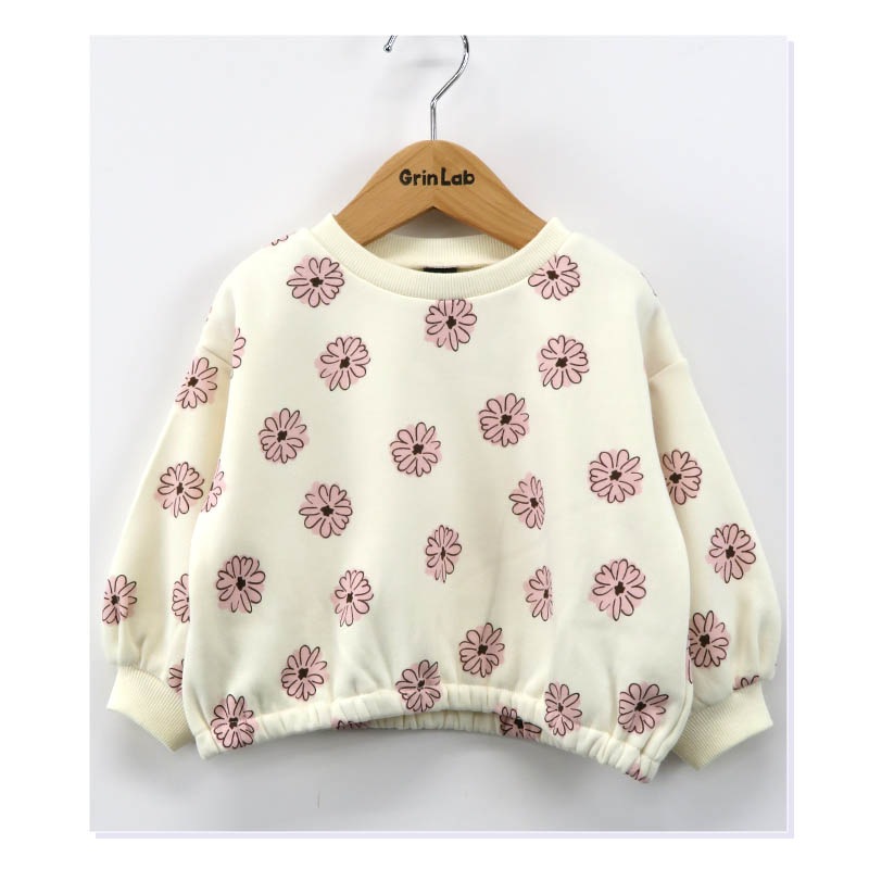 キッズ トレーナー 裏起毛 女の子 総柄 チェリー フラワー 子供服 長袖 トップス ( 80-130cm )【 GrinLab グリンラボ 】 ガールズ かわいい 花柄 冬服 スウェット ベビー服 80 90 95 100 110 120 130 
