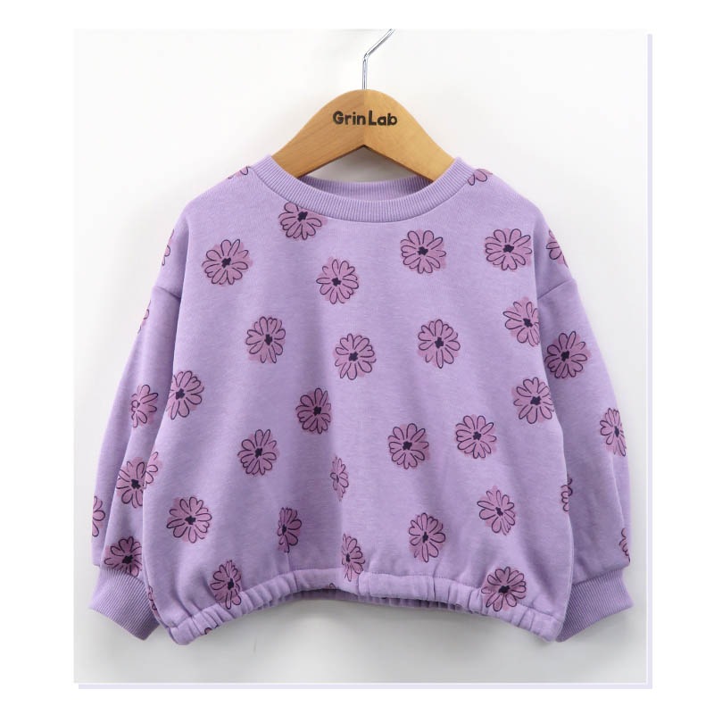 キッズ トレーナー 裏起毛 女の子 総柄 チェリー フラワー 子供服 長袖 トップス ( 80-130cm )【 GrinLab グリンラボ 】 ガールズ かわいい 花柄 冬服 スウェット ベビー服 80 90 95 100 110 120 130 