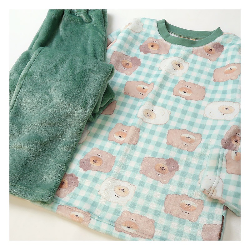 いーすとけん ルームウェア 長袖パジャマ フリース 女の子 キッズ 上下セット ルームウェア パジャマ 子供服 キャラクター アニマル 動物 2点セット カットソー スウェット ロングパンツ ウエストゴム ガールズ 部屋着 120cm 130cm 140cm 150cm 160cm 保温 暖かい チェック