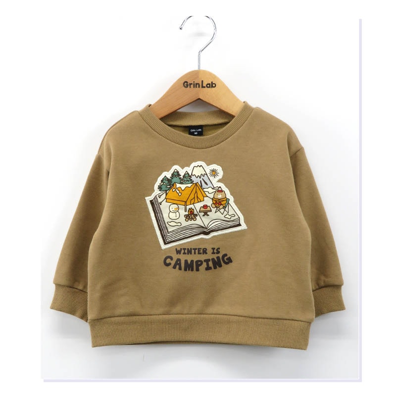 キッズ トレーナー 裏起毛 ぷっくり アップリケ 子供服 長袖 男の子 女の子 トップス 裏シャギー ( 80-130cm )【 GrinLab グリンラボ 】 ユニセックス かわいい 冬服 スウェット ベビー服 80 90 95 100 110 120 130 