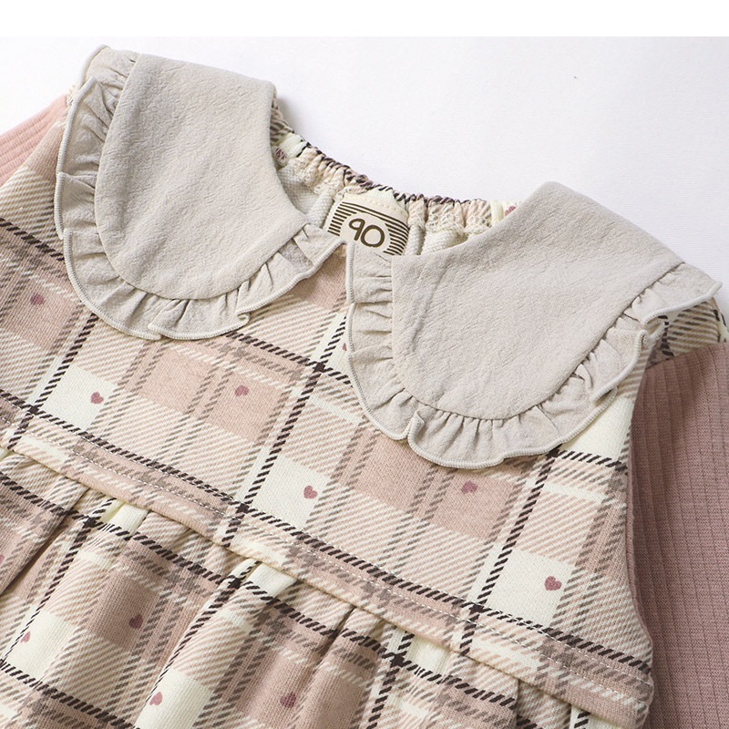 ガールズ ロンT 襟付き ブラウス チェック柄 長袖 Tシャツ ミニ裏毛 テレコ トップス チャーム付き 女の子 キッズ ベビー ( 80-130cm )【 UZULAND ウズランド 】 カットソー チュニック ブラウス 重ね着風 ピンク アイボリー 秋物 80cm 90cm 95cm 100cm 110cm 120cm 130cm