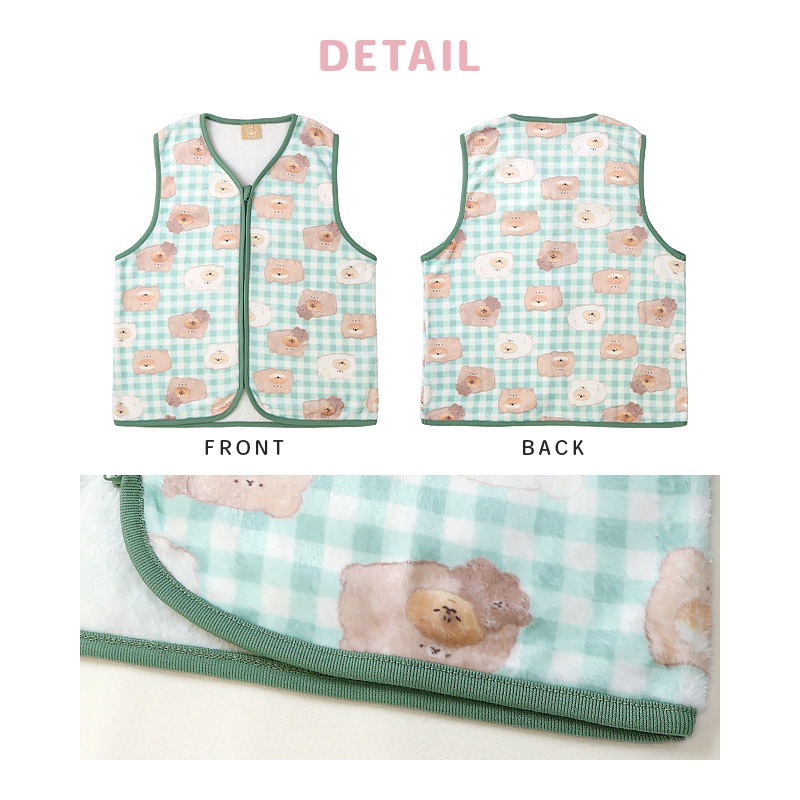 キッズ スリーパー フリース ベスト オバケーヌ もちもちパンダ いーすとけん 子供 ルームウェア 女の子 ガールズ ジュニア キャラクター パジャマ 寝巻 寝間着 こども 部屋着 お昼寝 保温 暖かい 冬用 総柄 プリント 110 130 150 入学祝い ギフト プレゼント ハロウィン