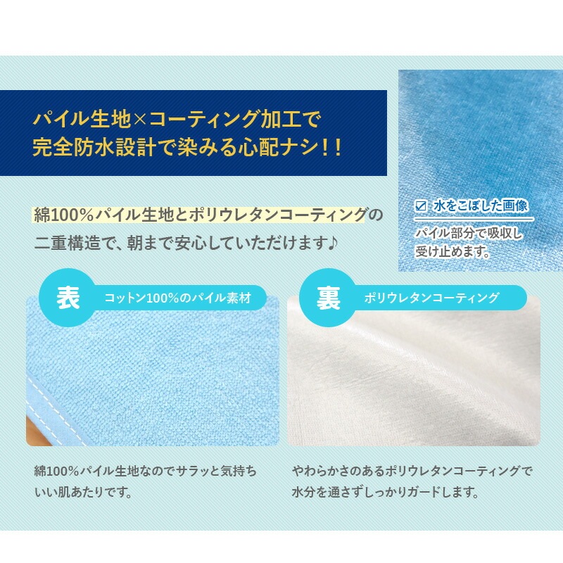 【 送料無料 】＜ 90x160cm 2枚セット ＞ GrinLab 防水シーツ おねしょ シーツ 綿100％ ベッドシーツ ベビーベッド ベビー布団 敷布団 部分使い パイル ペット イヌ ネコ 吸水 赤ちゃん 防ダニ 四隅ゴム付 敷パッド 介護 生理 保育園 幼稚園 洗濯 ネイビー ブラウン ベージュ