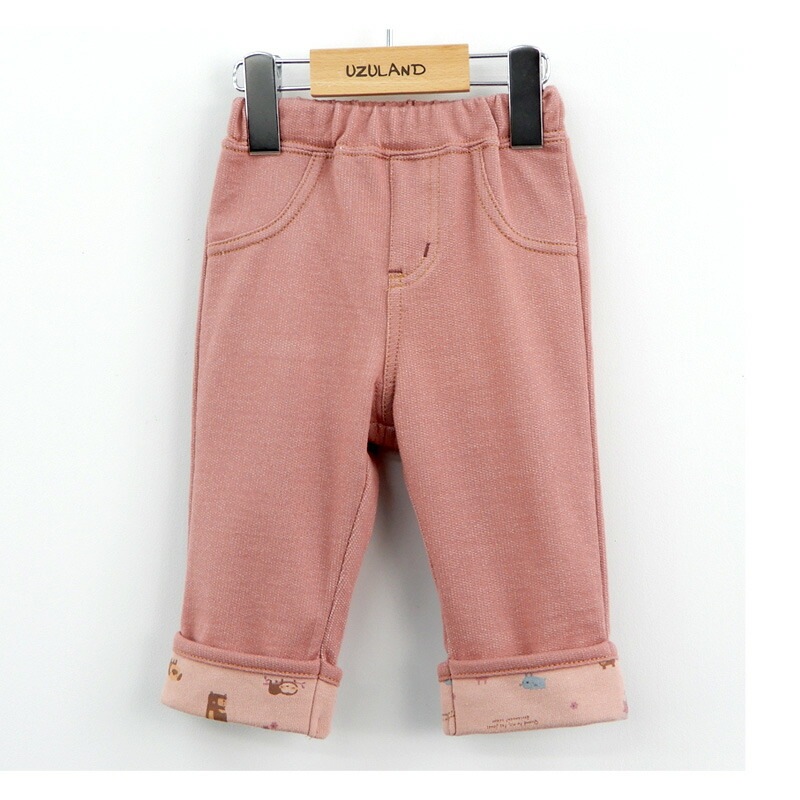 子供服 ボトムス 女の子 うさぎ ポケット 折り曲げ 7分丈 パンツ ( 80-130cm )【 UZURABBIT ウズラビット 】 キッズ ベビー ベビー服 おしゃれ かわいい 二次加工 切替 女子 女児 こども服 ベビー服 秋 春 ウサギ 兎 卯年