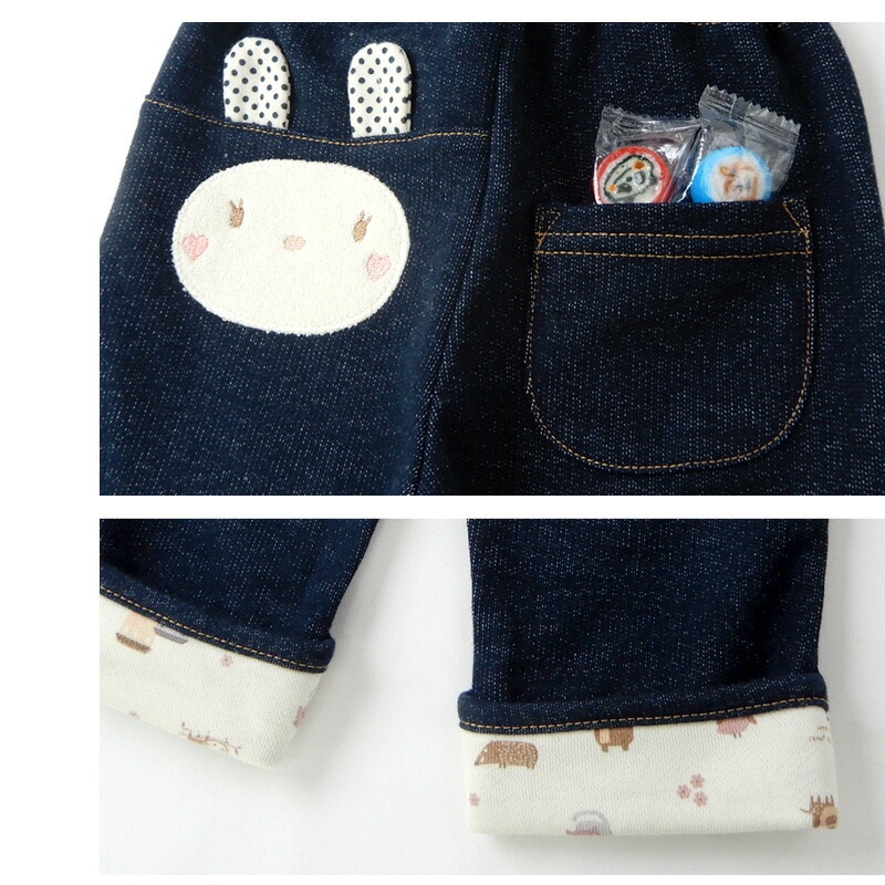子供服 ボトムス 女の子 うさぎ ポケット 折り曲げ 7分丈 パンツ ( 80-130cm )【 UZURABBIT ウズラビット 】 キッズ ベビー ベビー服 おしゃれ かわいい 二次加工 切替 女子 女児 こども服 ベビー服 秋 春 ウサギ 兎 卯年