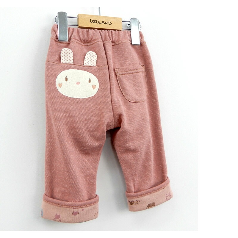子供服 ボトムス 女の子 うさぎ ポケット 折り曲げ 7分丈 パンツ ( 80-130cm )【 UZURABBIT ウズラビット 】 キッズ ベビー ベビー服 おしゃれ かわいい 二次加工 切替 女子 女児 こども服 ベビー服 秋 春 ウサギ 兎 卯年