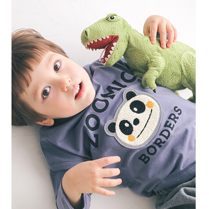 子供服 ロンT トップス ズーミック サガラ刺繍 天竺 長袖 Tシャツ ( 80-130cm)【ZOOMIC】 男の子 男子 女の子 女子 キッズ ベビー くま パンダ カエル かわいい おしゃれ 秋物 ブランド 80cm 90cm 95cm 100cm 110cm 120cm 130cm