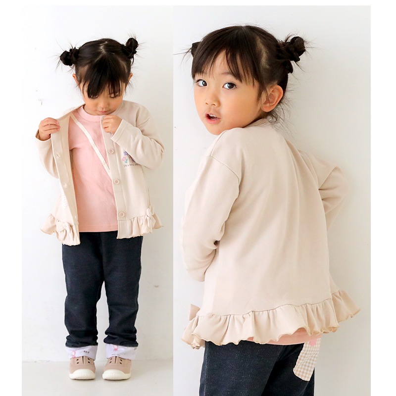 子供服 カーディガン アウター うさぎ 干支 フリル リボン 切替 長袖 ( 80-130cm )【 UZURABBIT 】 キッズ ベビー 女の子 かわいい おしゃれ ウズラビ アニマル 動物 卯年 通園 通学 春 新作 春物 80 90 95 100 110 120 130