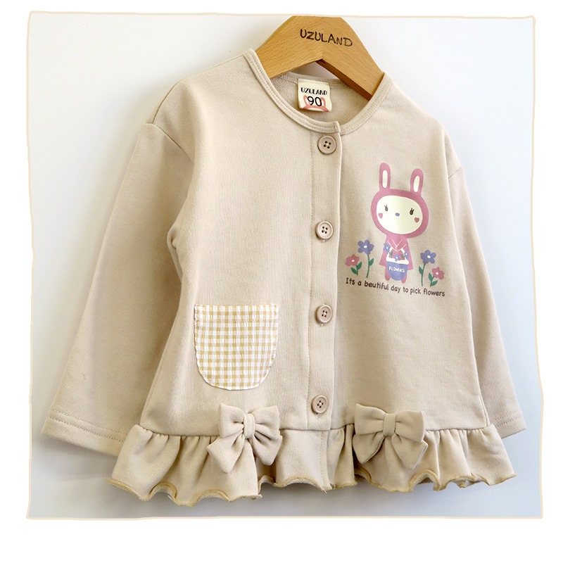 子供服 カーディガン アウター うさぎ 干支 フリル リボン 切替 長袖 ( 80-130cm )【 UZURABBIT 】 キッズ ベビー 女の子 かわいい おしゃれ ウズラビ アニマル 動物 卯年 通園 通学 春 新作 春物 80 90 95 100 110 120 130