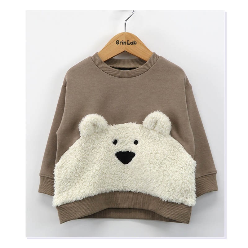 キッズ トレーナー 裏起毛 もこもこ どうぶつ 顔 子供服 長袖 男の子 女の子 トップス 裏シャギー ( 80-95cm )【 GrinLab グリンラボ 】 ユニセックス かわいい クマ トラ ゾウ アニマル 冬服 スウェット ベビー服 80 90 95 