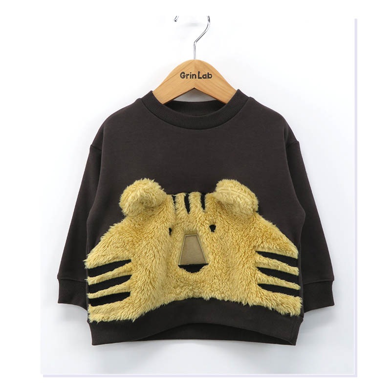 キッズ トレーナー 裏起毛 もこもこ どうぶつ 顔 子供服 長袖 男の子 女の子 トップス 裏シャギー ( 80-95cm )【 GrinLab グリンラボ 】 ユニセックス かわいい クマ トラ ゾウ アニマル 冬服 スウェット ベビー服 80 90 95 