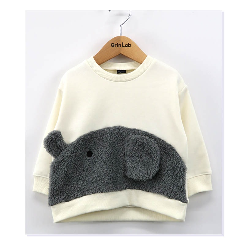 キッズ トレーナー 裏起毛 もこもこ どうぶつ 顔 子供服 長袖 男の子 女の子 トップス 裏シャギー ( 80-95cm )【 GrinLab グリンラボ 】 ユニセックス かわいい クマ トラ ゾウ アニマル 冬服 スウェット ベビー服 80 90 95 