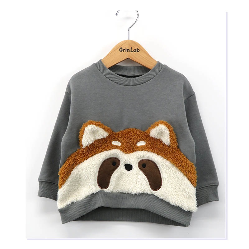 キッズ トレーナー 裏起毛 もこもこ どうぶつ 顔 子供服 長袖 男の子 女の子 トップス 裏シャギー ( 80-95cm )【 GrinLab グリンラボ 】 ユニセックス かわいい クマ トラ ゾウ アニマル 冬服 スウェット ベビー服 80 90 95 