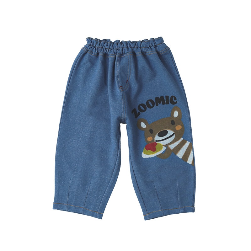 キッズ ロングパンツ 10分丈 男の子 女の子 ニットデニム 動物 アニマル くま パンダ 男の子 女の子 (80-130cm)【 ZOOMIC ズーミック 】 ベビー ズボン ポケット付き ストレッチ オムライス カレーライス 食べ物 洋食 プリント 80cm 90cm 95cm 100cm 110cm 120cm 130cm
