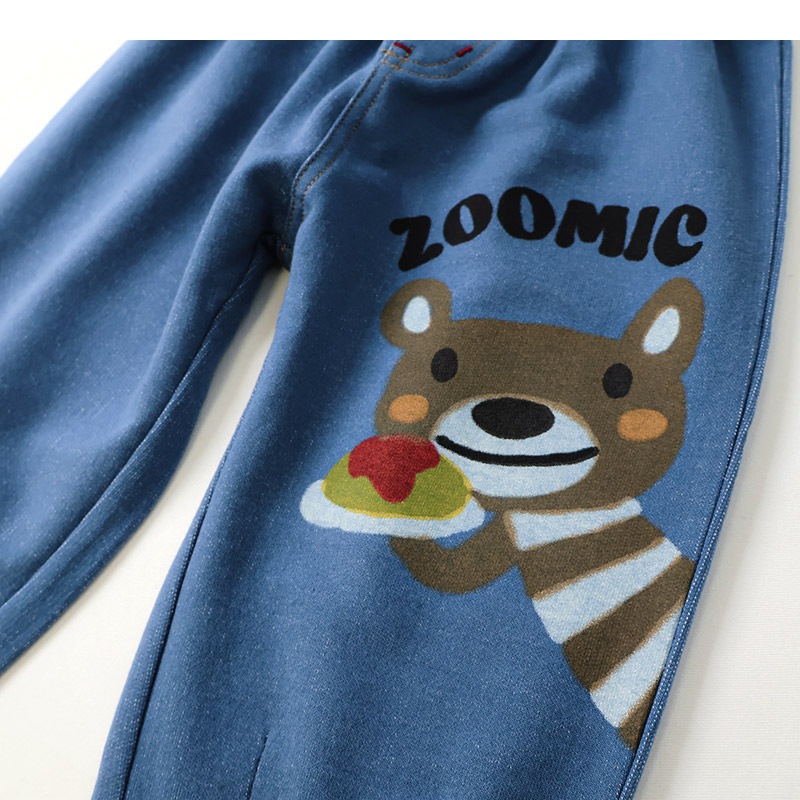 キッズ ロングパンツ 10分丈 男の子 女の子 ニットデニム 動物 アニマル くま パンダ 男の子 女の子 (80-130cm)【 ZOOMIC ズーミック 】 ベビー ズボン ポケット付き ストレッチ オムライス カレーライス 食べ物 洋食 プリント 80cm 90cm 95cm 100cm 110cm 120cm 130cm