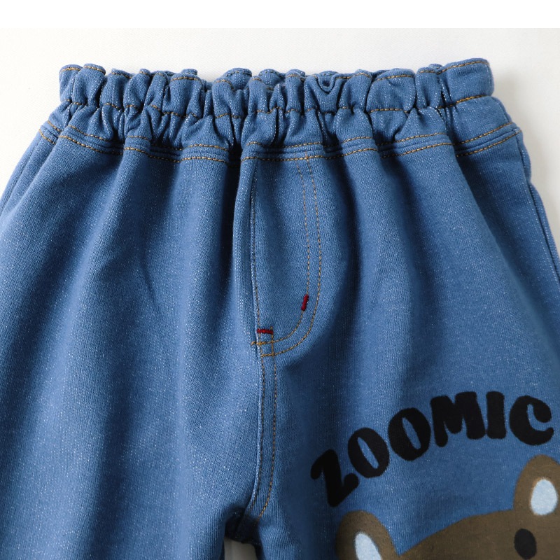 キッズ ロングパンツ 10分丈 男の子 女の子 ニットデニム 動物 アニマル くま パンダ 男の子 女の子 (80-130cm)【 ZOOMIC ズーミック 】 ベビー ズボン ポケット付き ストレッチ オムライス カレーライス 食べ物 洋食 プリント 80cm 90cm 95cm 100cm 110cm 120cm 130cm