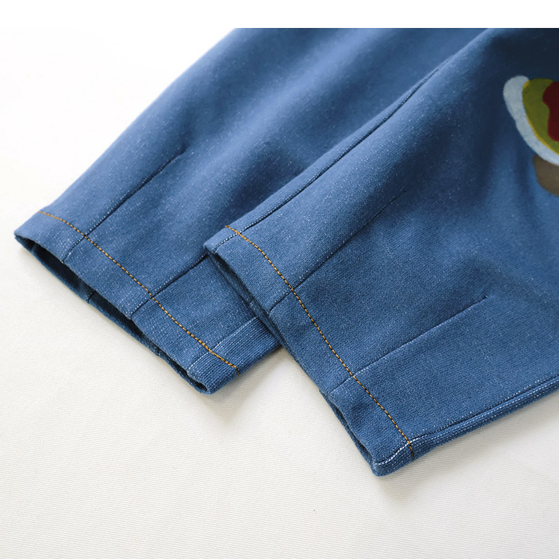 キッズ ロングパンツ 10分丈 男の子 女の子 ニットデニム 動物 アニマル くま パンダ 男の子 女の子 (80-130cm)【 ZOOMIC ズーミック 】 ベビー ズボン ポケット付き ストレッチ オムライス カレーライス 食べ物 洋食 プリント 80cm 90cm 95cm 100cm 110cm 120cm 130cm