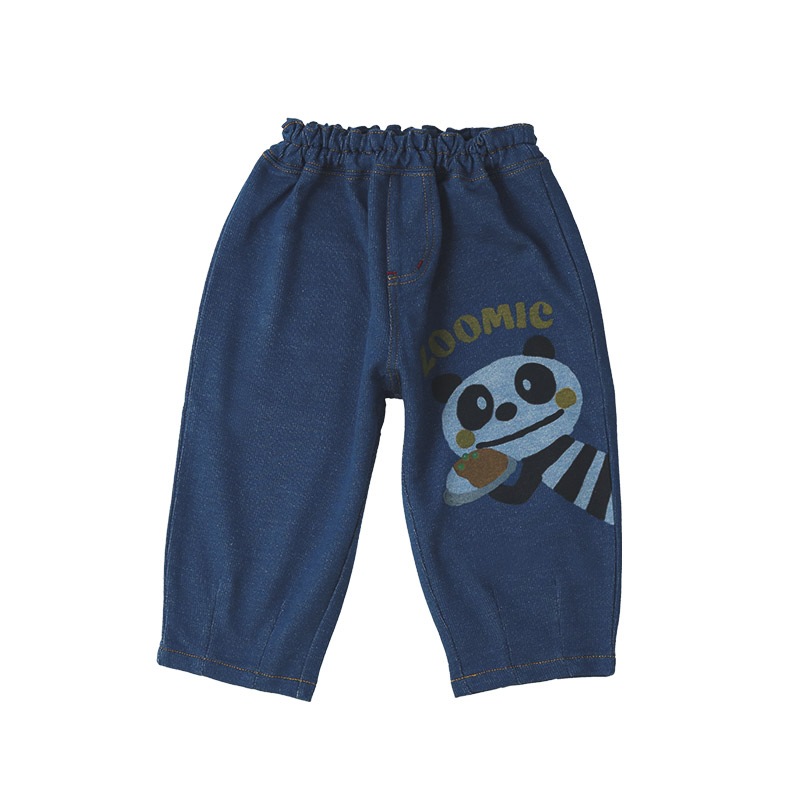 キッズ ロングパンツ 10分丈 男の子 女の子 ニットデニム 動物 アニマル くま パンダ 男の子 女の子 (80-130cm)【 ZOOMIC ズーミック 】 ベビー ズボン ポケット付き ストレッチ オムライス カレーライス 食べ物 洋食 プリント 80cm 90cm 95cm 100cm 110cm 120cm 130cm