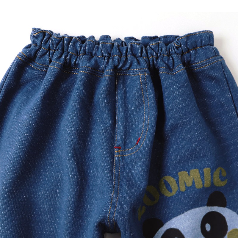 キッズ ロングパンツ 10分丈 男の子 女の子 ニットデニム 動物 アニマル くま パンダ 男の子 女の子 (80-130cm)【 ZOOMIC ズーミック 】 ベビー ズボン ポケット付き ストレッチ オムライス カレーライス 食べ物 洋食 プリント 80cm 90cm 95cm 100cm 110cm 120cm 130cm