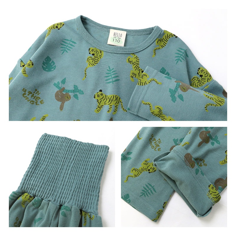 パジャマ キッズ 腹巻き付 子供 長袖 上下セット スムス 総柄 プリント 腹巻き ルームウェア スリーパー 男の子 女の子 男 女 100cm 110cm 120cm 130cm おにぎり ナマケモノ バナナ ユニコーン かわいい くすみカラー 子供服 お泊まり お泊り 春 夏 秋