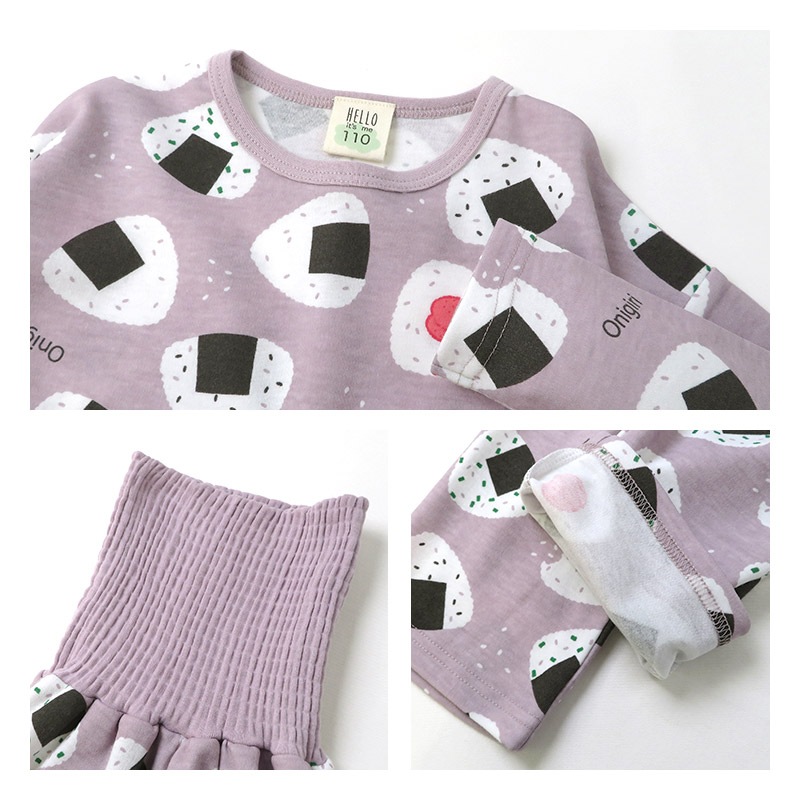 パジャマ キッズ 腹巻き付 子供 長袖 上下セット スムス 総柄 プリント 腹巻き ルームウェア スリーパー 男の子 女の子 男 女 100cm 110cm 120cm 130cm おにぎり ナマケモノ バナナ ユニコーン かわいい くすみカラー 子供服 お泊まり お泊り 春 夏 秋