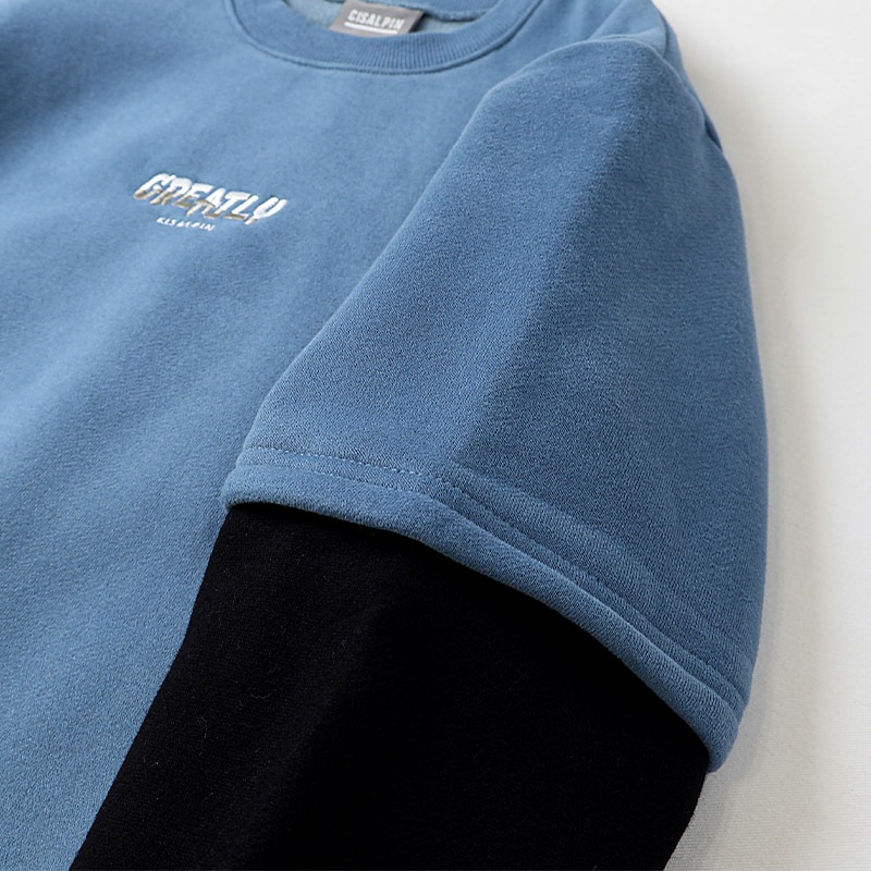 トレーナー スウェット 裏起毛 起毛あり 子供服 男の子 小学生 中学生 ファッション キッズ ジュニア トップス 長袖 レイヤード風 フェイクレイヤード プリント 女の子 カットソー ストリート スケート スケーター 大人っぽい ダンス スポーツ 130 140 150 160 冬服