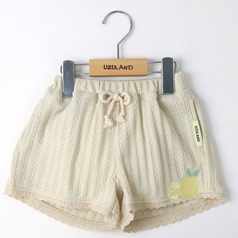 キッズ ショートパンツ 女の子 ガーリー フリル 小花柄 ボトムス ピンク ベージュ ( 80-130cm ) 【 Uzuland ウズランド 】 半ズボン ハーフパンツ 子供服 ベビー服 フラワー イージーパンツ ウエストゴム 可愛い お洒落 80cm 90cm 95cm 100cm 110cm 120cm 130cm